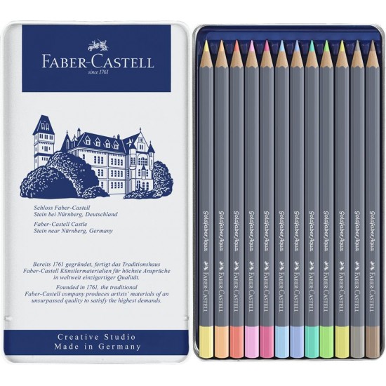 Creioane Colorate Aquarelle 12 Culori Pastel Goldfaber Cutie Metal Faber Castell