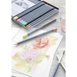 Creioane Colorate Aquarelle 12 Culori Pastel Goldfaber Cutie Metal Faber Castell