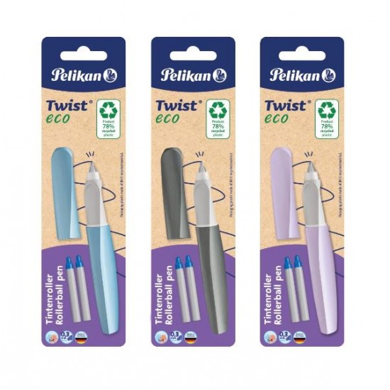 ROLLER TWIST ECO, GRIP ERGONOMIC, AMBIDEXTRU, 2 REZERVE ALBASTRE INCLUSE, 3 CULORI MOV DESCHIS/ALBASTRU DESCHIS/GRI DESCHIS, BLISTER