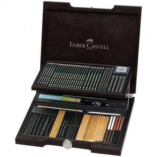 Creioane FABER-CASTELL PITT Monochrome 95 buc/set, cutie lemn