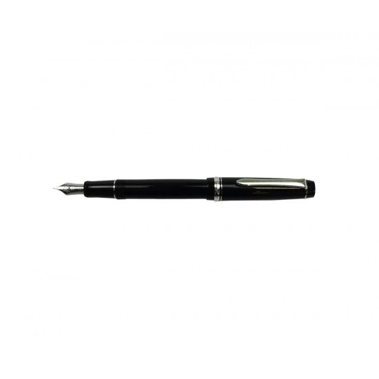 Stilou Pilot Heritage 91 negru varf gros penita placata cu aur si capac finisaj argintiu
