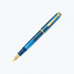 STILOU CLASSIC M200 F, CU PISTON, PENITA DIN OTEL INOXIDABIL PLACAT CU AUR, ACCESORII PLACATE CU AUR, CORP GOLDEN LAPIS, IN CUTIE CADOU