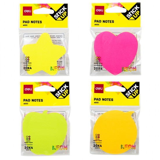 NOTES ADEZIV DIV FORME 76*76MM 4*20 FILE NEON DELI NOTES ADEZIV DIV FORME 76*76MM 4*20 FILE NEON DELI