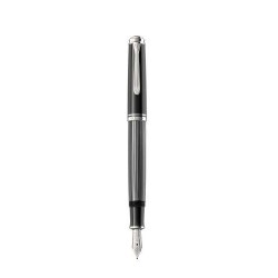 STILOU SOUVERAN M605 STRESEMANN F, PENITA AUR 18K, ACCESORII PLACATE CU PALADIU, CORP ANTRACIT/DUNGI