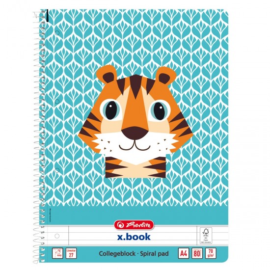 CAIET A4 80F SPIRALA DICTANDO CUTE ANIMALS MOTIV TIGER