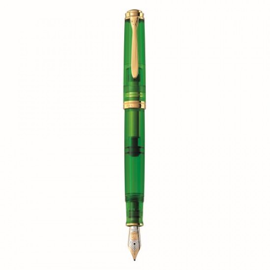 STILOU SOUVERAN M800 F GREEN DEMONSTRATOR, PENITA AUR 18K, ACCESORII PLACATE CU RODIU, CUTIE CADOU