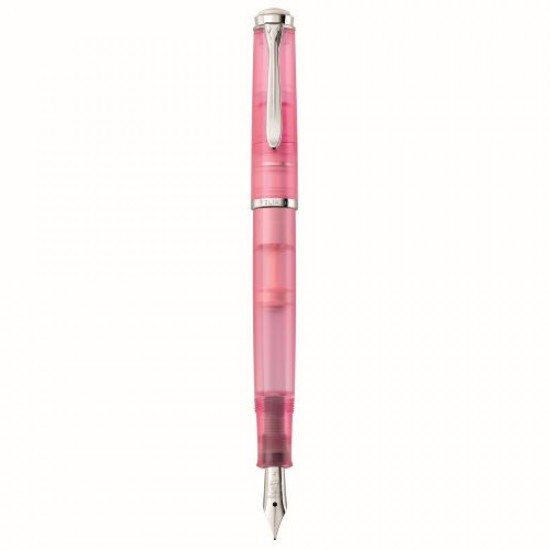 STILOU CLASSIC M205 M CU PISTON, PENITA DIN OTEL INOXIDABIL ACCESORII ARGINTII, CORP ROSE QUARTZ IN CUTIE CADOU