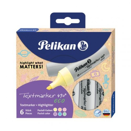 TEXTMARKER 490 ECO, SET 6 CULORI PASTEL, IN CUTIE DE CARTON