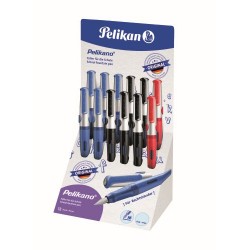 STILOU PELIKANO, PENITA M, GRIP ERGONOMIC, PENTRU DREPTACI, 1 PATRON MARE ALBASTRU INCLUS, CULORI ASORTATE ROSU/NEGRU/ALBASTRU, DISPLAY 12 BUC