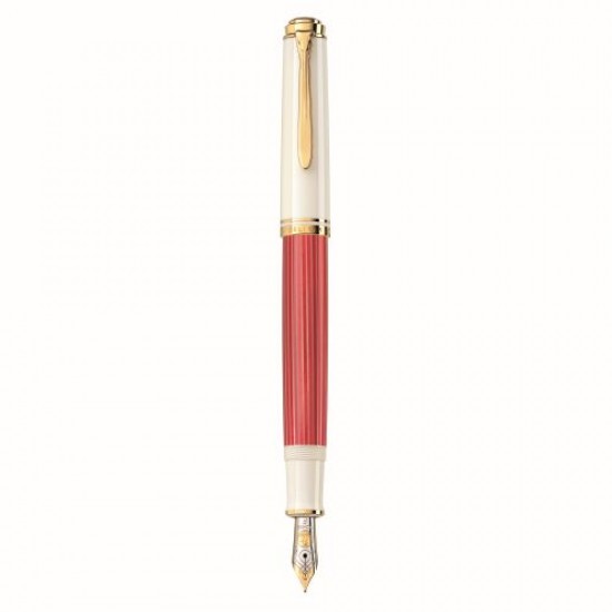 STILOU SOUVERAN M600 EDITIE SPECIALA RED-WHITE, PENITA F AUR 14K, ACCESORII PLACATE CU PALADIU, CORP ROSU-ALB, CUTIE CADOU