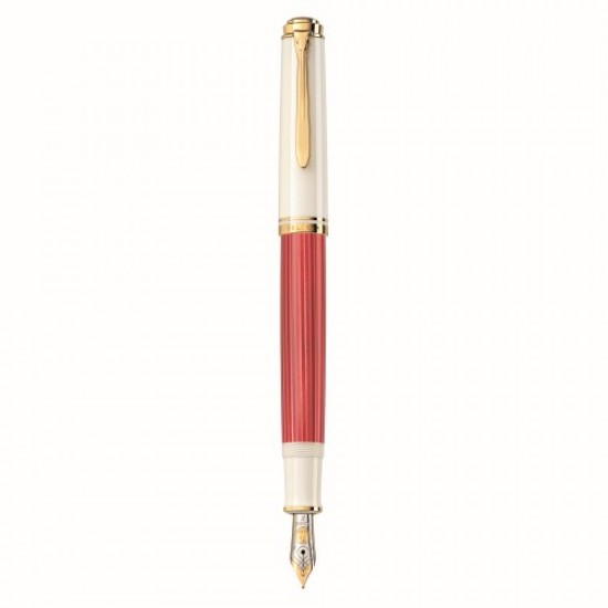 STILOU SOUVERAN M600 EDITIE SPECIALA RED-WHITE, PENITA M AUR 14K, ACCESORII PLACATE CU PALADIU, CORP ROSU-ALB, CUTIE CADOU