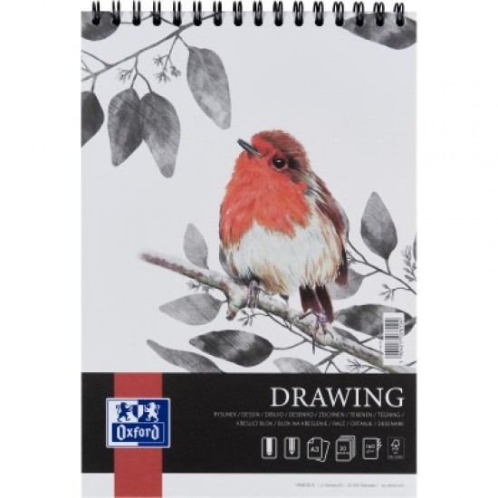 BLOC DESEN OXFORD DRAWING A3, 30 FILE, 160 G/MP, SPIRA DUBLA, FSCÂ® MIX70%, COLECTIA ARTISTIC