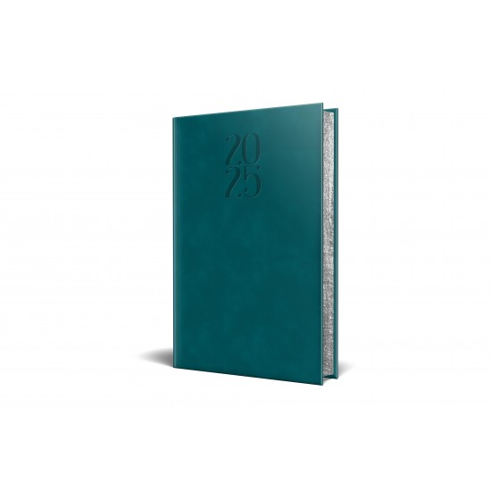 AGENDA DATATA RO A5, 352 PAGINI, COPERTA DIN PIELE SINTETICA, PREMIUM DELUXE CHIA, CULOARE VERDE PETROL, MARGINI FOLIO ARGINTIU, 2025