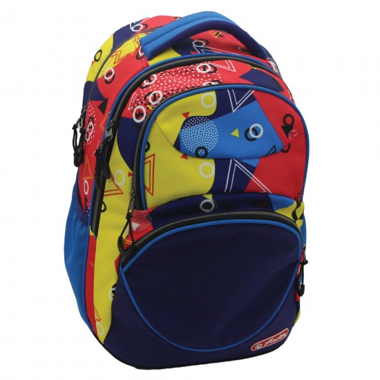RUCSAC HERLITZ ZIPPER CUBE: ERGONOMIC, SPATIOS, POLIESTER RECICLAT REZISTENT LA APA, BRETELE AJUSTABILE, BANDA/FERMOARE REFLECTORIZANTE, MOTIV ABSTRACT