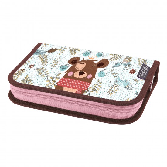 PENAR ECHIPAT 34 PIESE CU 2 CLAPE, INCLUDE ARTICOLE DE COLORIAJ, ARTICOLE PENTRU SCRIS SI STERS, FERMOAR ASCUNS, INTERIOR TEXTIL, DIMENSIUNE 13.5 X 19.5 X 3.5 CM, MOTIV BEAR
