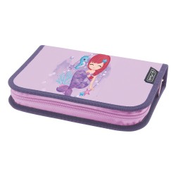 PENAR ECHIPAT 34 PIESE CU 2 CLAPE, INCLUDE ARTICOLE DE COLORIAJ, ARTICOLE PENTRU SCRIS SI STERS, FERMOAR ASCUNS, INTERIOR TEXTIL, DIMENSIUNE 13.5 X 19.5 X 3.5 CM, MOTIV MERMAID