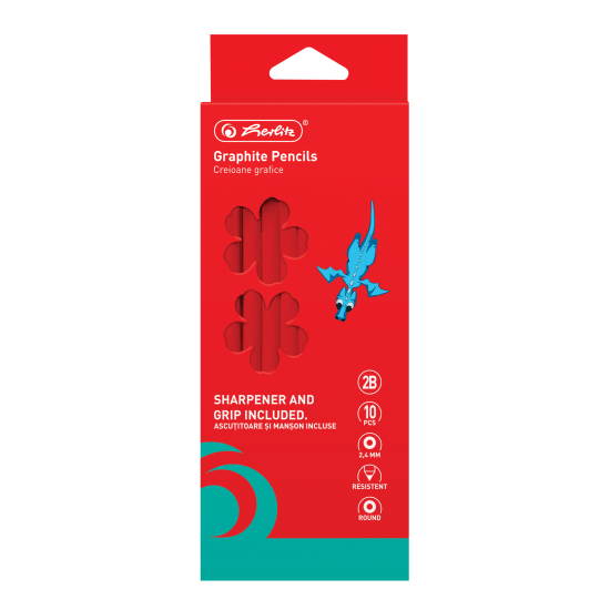 CREION GRAFIT 2B ROTUND 2.4MM CORP ROSU SET10+MANSON/ASCUTITOARE