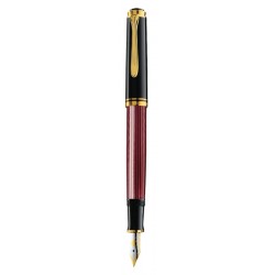 STILOU SOUVERAN M400 M,PENITA AUR 14K,ACCESORII PLACATE CU AUR,CORP NEGRU-ROSU