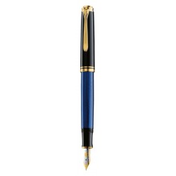 STILOU SOUVERAN M600 M,PENITA AUR 14K,ACCESORII PLACATE CU AUR,NEGRU-ALBASTRU