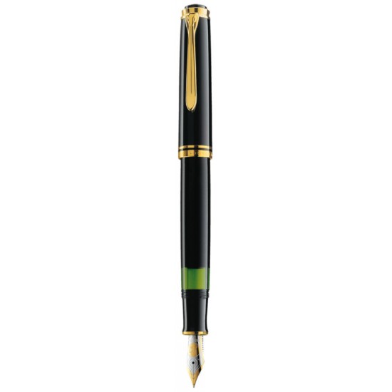 STILOU SOUVERAN M800 EF,PENITA AUR 18K,ACCESORII PLACATE CU AUR,CORP NEGRU