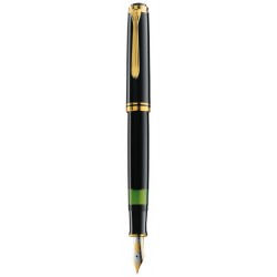 STILOU SOUVERAN M800 B,PENITA AUR 18K,ACCESORII PLACATE CU AUR,CORP NEGRU