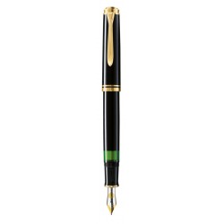STILOU SOUVERAN M600 B,PENITA AUR 14K,ACCESORIILE PLACATE CU AUR,CORP NEGRU