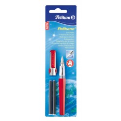 STILOU PELIKANO, PENITA A, GRIP ERGONOMIC, PENTRU DREPTACI, ROSU, INCLUDE 2 PATROANE MARI DE CERNEALA, BLISTER