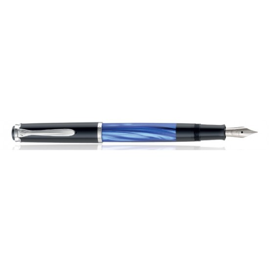 STILOU CLASSIC M205 M, CU PISTON, PENITA DIN OTEL INOXIDABIL, ACCESORII ARGINTIU LUCIOS, CORP BLUE MARBLED
