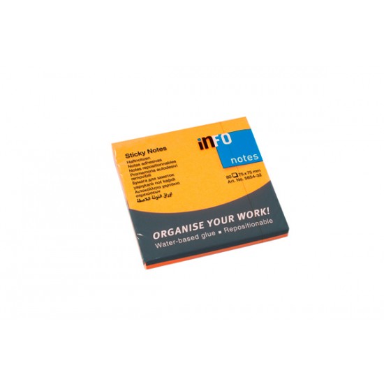 NOTES ADEZIV 75*75MM PORTOCALIU NEON 80 FILE GLOBAL NOTES