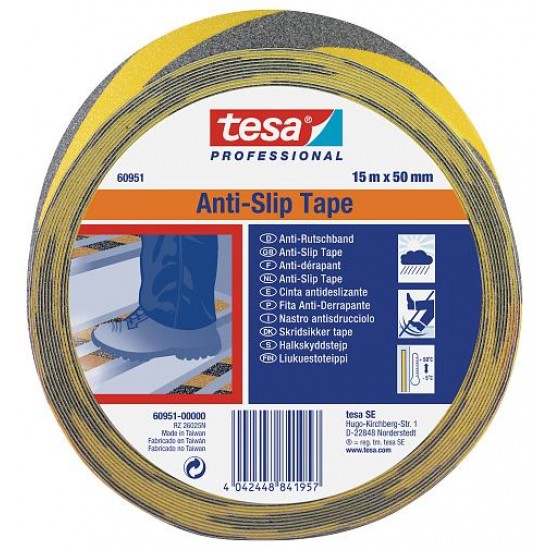 BANDA ADEZIVA ANTIALUNECARE GALBEN/NEGRU 15M 50MM TESA