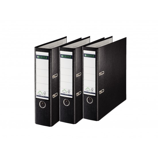 BIBLIORAFT PLASTIFIAT 8CM 180GRADE NEGRU LEITZ