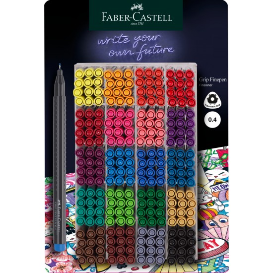 DISPLAY 300 BUC LINER GRIP 0.4MM DIVERSE CULORI FABER-CASTELL