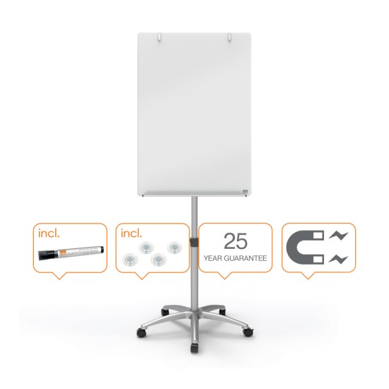 FLIPCHART MAGNETIC DIN STICLA CU ROTI 70*100 PRESTIGE NOBO