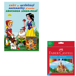 Set Creioane Colorate 24 Culori Faber-Castell + Caiet de activitati matematice si pentru educarea limbajului