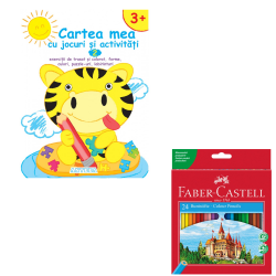 Set Creioane Colorate 24 Culori Faber-Castell + Cartea mea cu jocuri si activitati 2 – carti educative pentru 3-4 ani