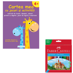 Set Creioane Colorate 24 Culori Faber-Castell + Cartea mea cu jocuri si activitati – carti educative pentru 4-5 ani