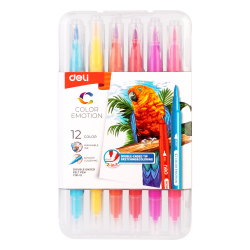 Carioci Deli, cu varf tip pensula, 12 culori/cutie plastic