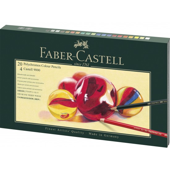 SET CADOU 20CREIOANE COLORATE POLYCHROMOS+4 CREIOANE GRAFIT CASTELL+ACCESORII FABER-CASTELL