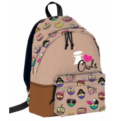 Ghiozdan tip rucsac bej-maro Bufnite