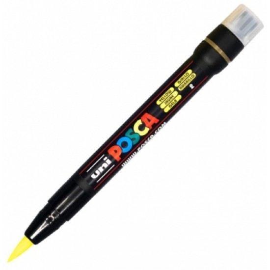Marker pensula cu vopsea Posca Brush PCF-350 Uni-Ball, Galben