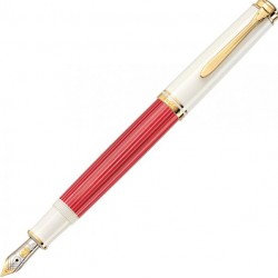 STILOU SOUVERAN M600 EDITIE SPECIALA RED-WHITE, PENITA EF AUR 14K, ACCESORII PLACATE CU PALADIU, CORP ROSU-ALB, CUTIE CADOU