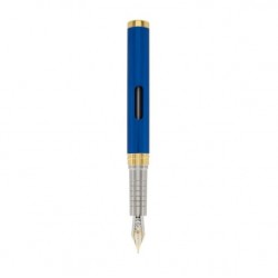 STILOU NEXUS BLUE GOLD, PENITA M DIN AUR 14K, CORP METALIC LACUIT, ALBASTRU, ACCESORII AURII + CALIMARA CERNEALA ALBASTRA, IN CUTIE CADOU
