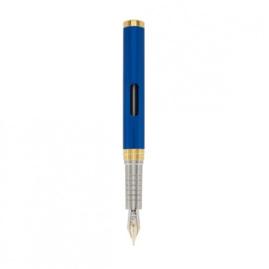 STILOU NEXUS BLUE GOLD, PENITA M DIN AUR 14K, CORP METALIC LACUIT, ALBASTRU, ACCESORII AURII + CALIMARA CERNEALA ALBASTRA, IN CUTIE CADOU