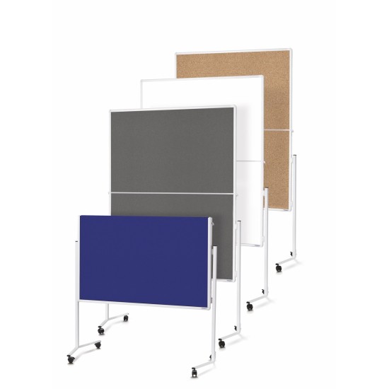 Panou prezentare MAGNETOPLAN mobil PLIABIL 1200 x 1500 mm, rama alba, dubla fata gri