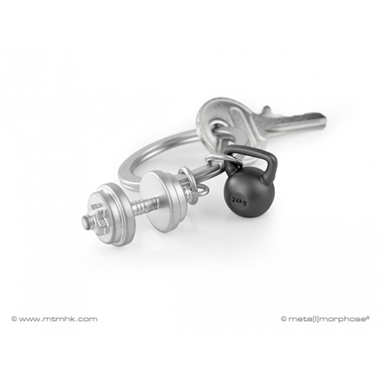 Breloc Haltera argintiu accesoriu gantera maro Metalmorphose