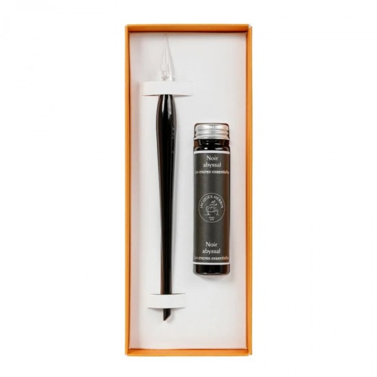 Set Toc Caligrafic de Sticla 18 cm Glass Pen Murano Black + calimara 15 ml Noir Abyssal