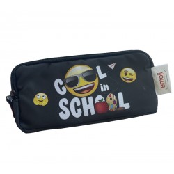 PENAR ETUI DREPTUNGHIULAR 3 FERMOARE NEGRU SCHOOL EMOJI PIGNA