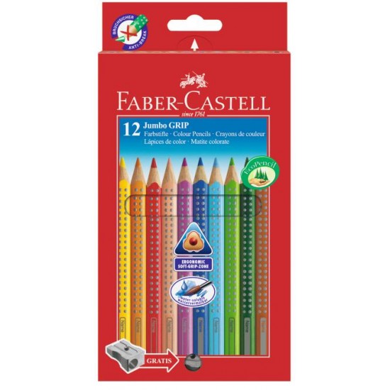 Set 12 culori+ascutitoare Creioane Colorate Jumbo Grip Faber-Castell
