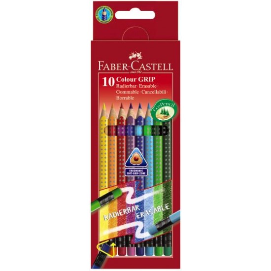 Creioane Colorate Grip 2001 10 Culori Cu Guma Faber-Castell