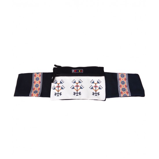BORSETA ETHNO, 2 BUZUNARE, ALB-NEGRU